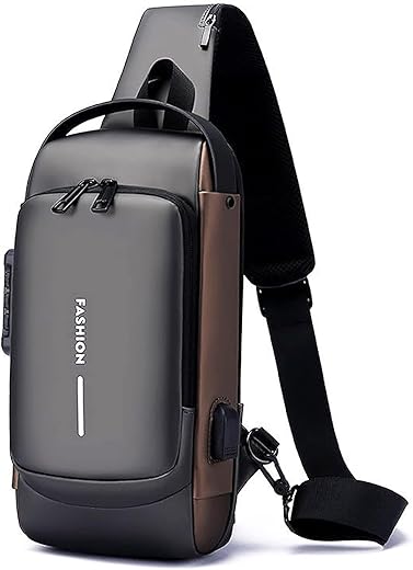 BRIGATTES Sling Bag For Men CrossBody Backpack For Men Women, Anti-Theft Chest Bag With USB Charging Port,Messenger Bags, Waterproof Casual Shoulder Bag (Brown)