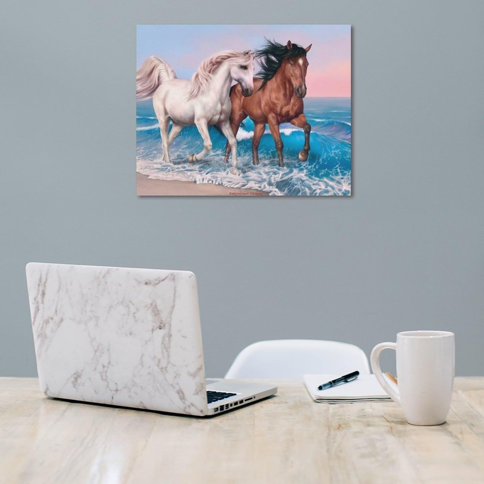 油絵　馬と人と風景画　モーニング 油絵 馬と人と風景画 モーニング