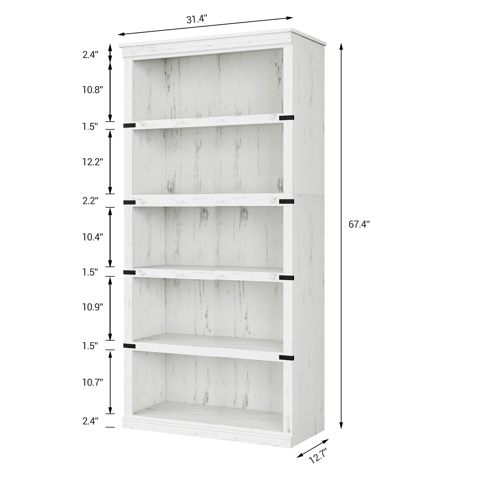 Bücherregal/Standregal, 5 Ebenen - Hohes Holzregal Mit Offenen Ablagen, Stabil Für Schwere Bücher - Für Home Office/Wohnzimmer/Schlafzimmer - Farbe: Weiß Größe: 80 * 32 * 171