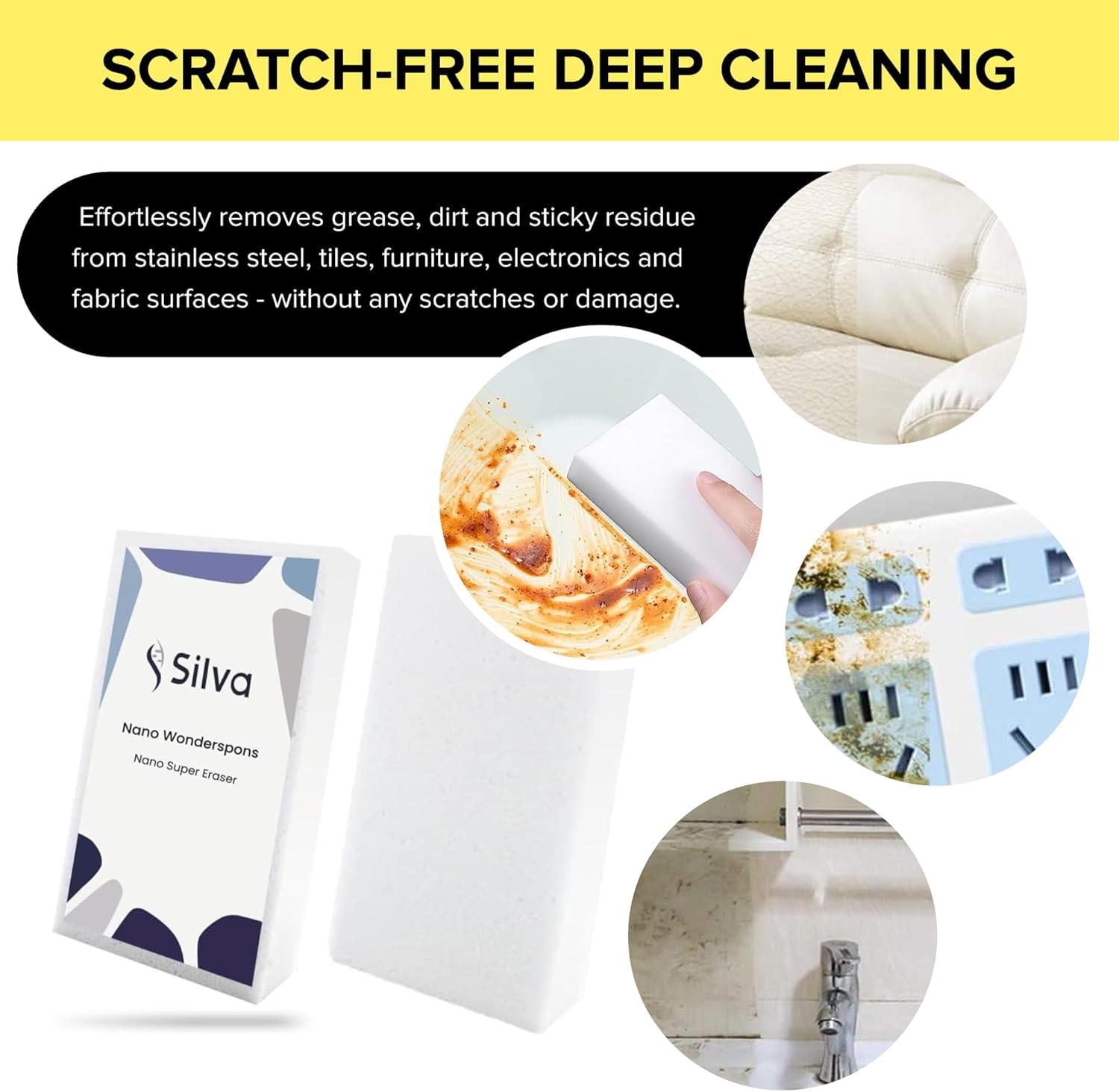 Silva Nano Putzschwamm – 100% Natürlicher Zellulose Küchenschwamm | Kratzfester, wiederverwendbar & komprimiert Reinigungsschwämme für Küche, Bad & Topfschwamm | Ecofreundlicher Wonder Sponge 10 Stück