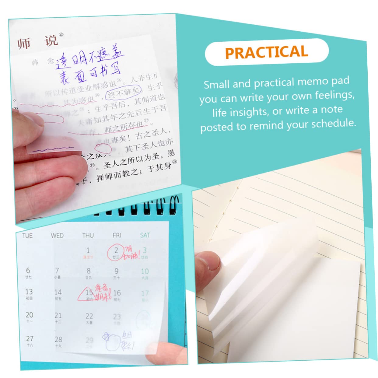 SHINEOFI 600 Hojas notas adhesivas transparentes pestañas autoadhesivas sticky notes transparente notas del mensaje nota adhesiva de recordatorio blocs de notas pegatinas transparentes