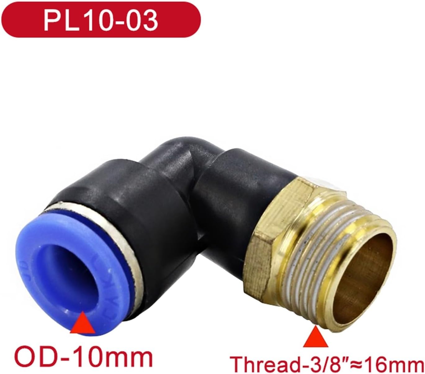 PL Elbow pneumatic Air Connector 1/8 "1/4" 3/8 "1/2" Male pneumatic thread tube Fitting tube Air Push In Mount OD 4 6 8 10 12mm joyous(PL10-03,50 PCS)