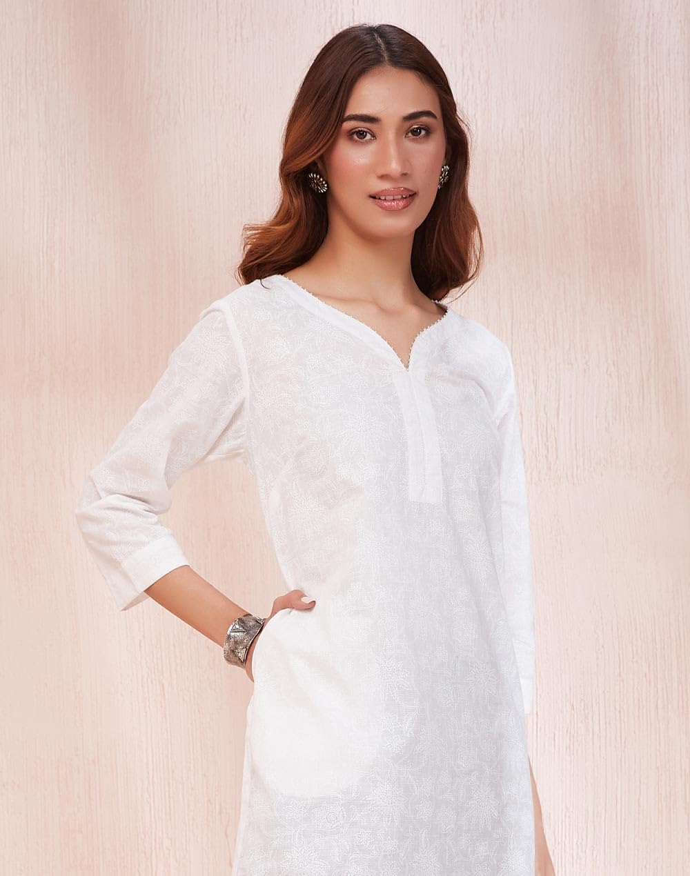 Fabindia Women's Cotton Printed Regular Kurta (1037328White_White