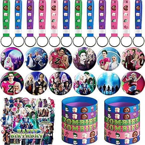 lalamia Zombies 3 Party Supplies, 86 Pcs Zombies Party Supplies Include 12 Bracelets,12 Button Pins,12 Keychain, and 50 Zombies Stickers for Zombies Birthday Party Supplies Cover
