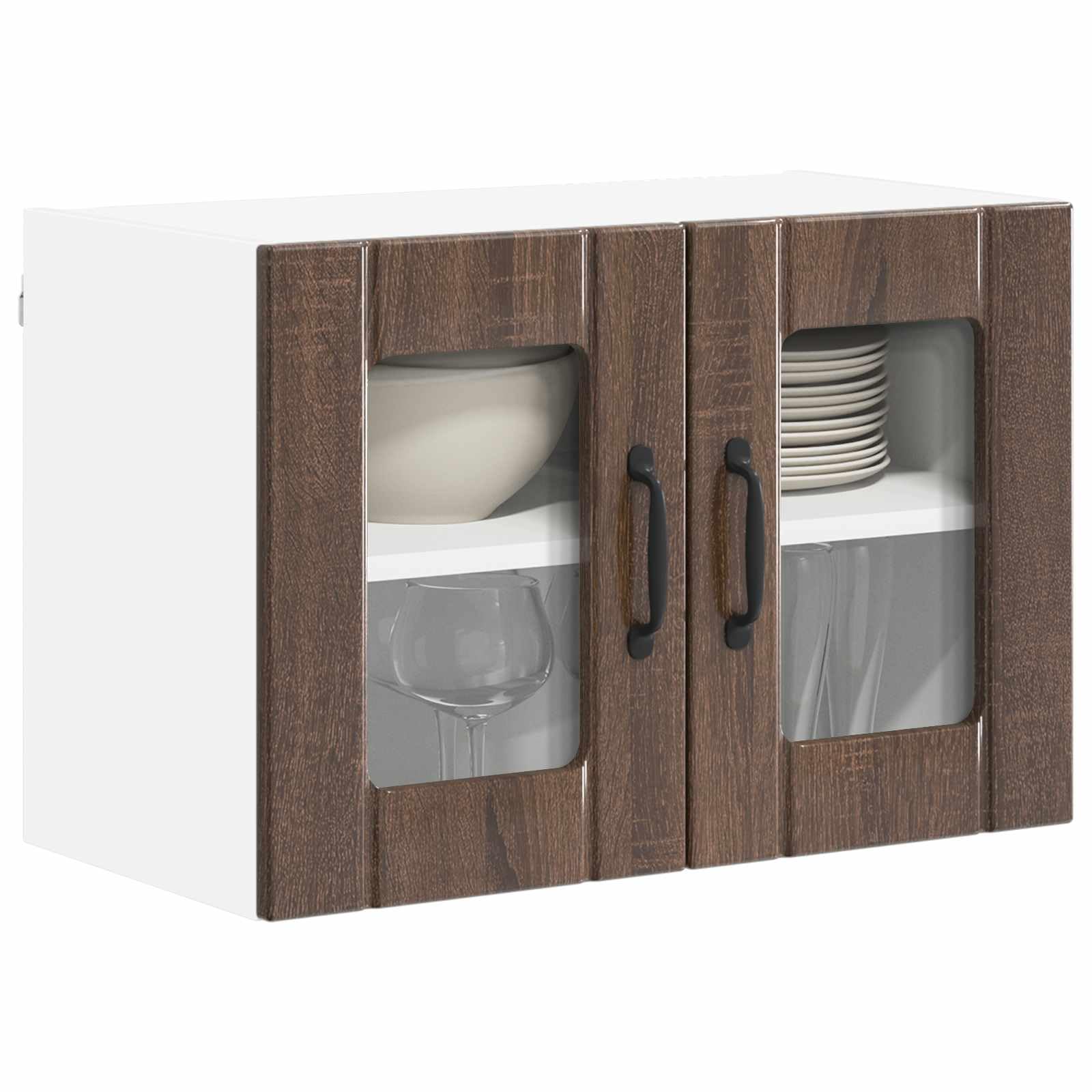 vidaXL Wall Glass Cabinet LUCCA Brown Oak 60 x 31 x 40 cm, Modern Kitchen Solutions, Rectangular Wooden Panel, Durable Dishwasher Cover, Appliance Concealer, Space Saver Design