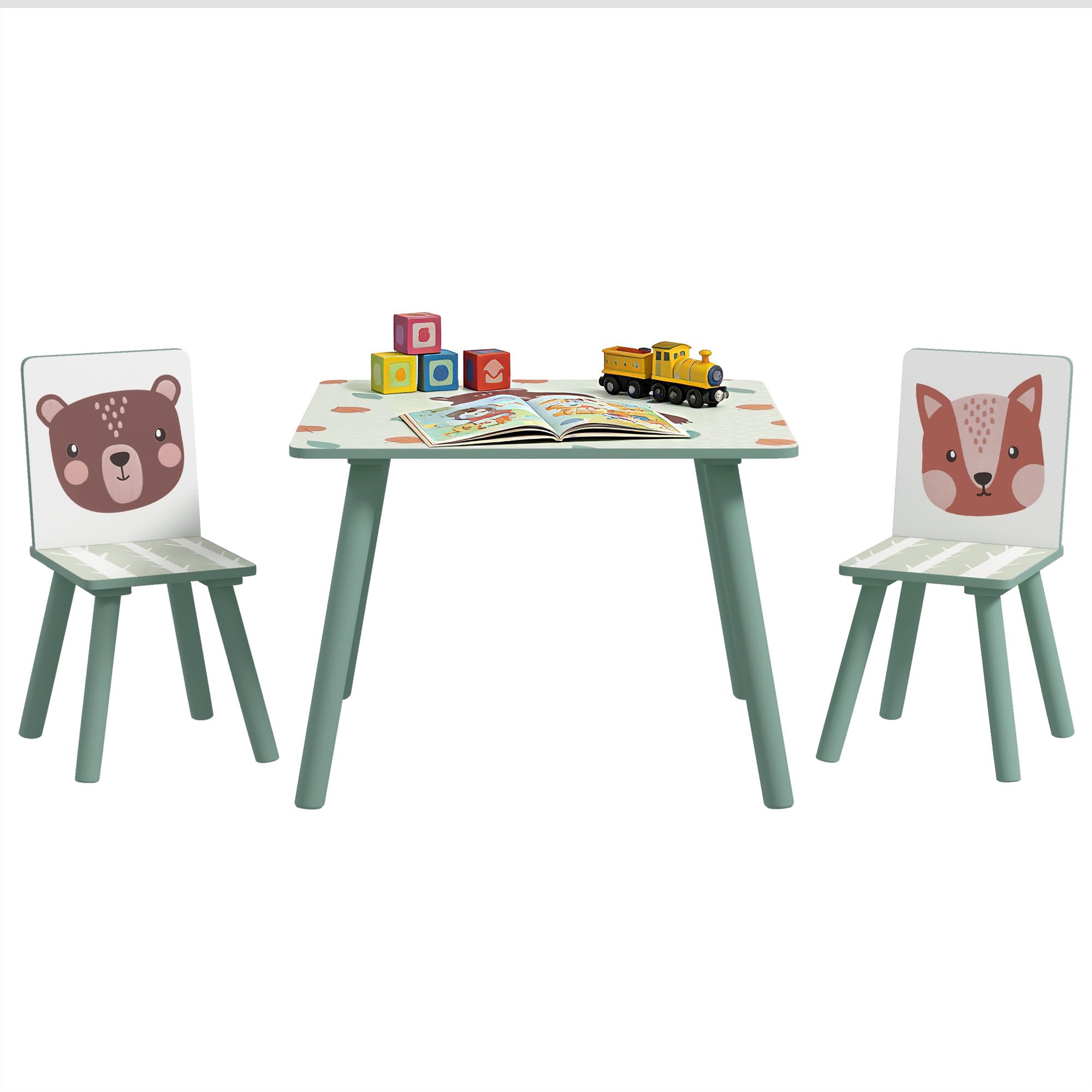 Rackhams Green Kids Table And Chairs, Children Desk With 2 Chairs,