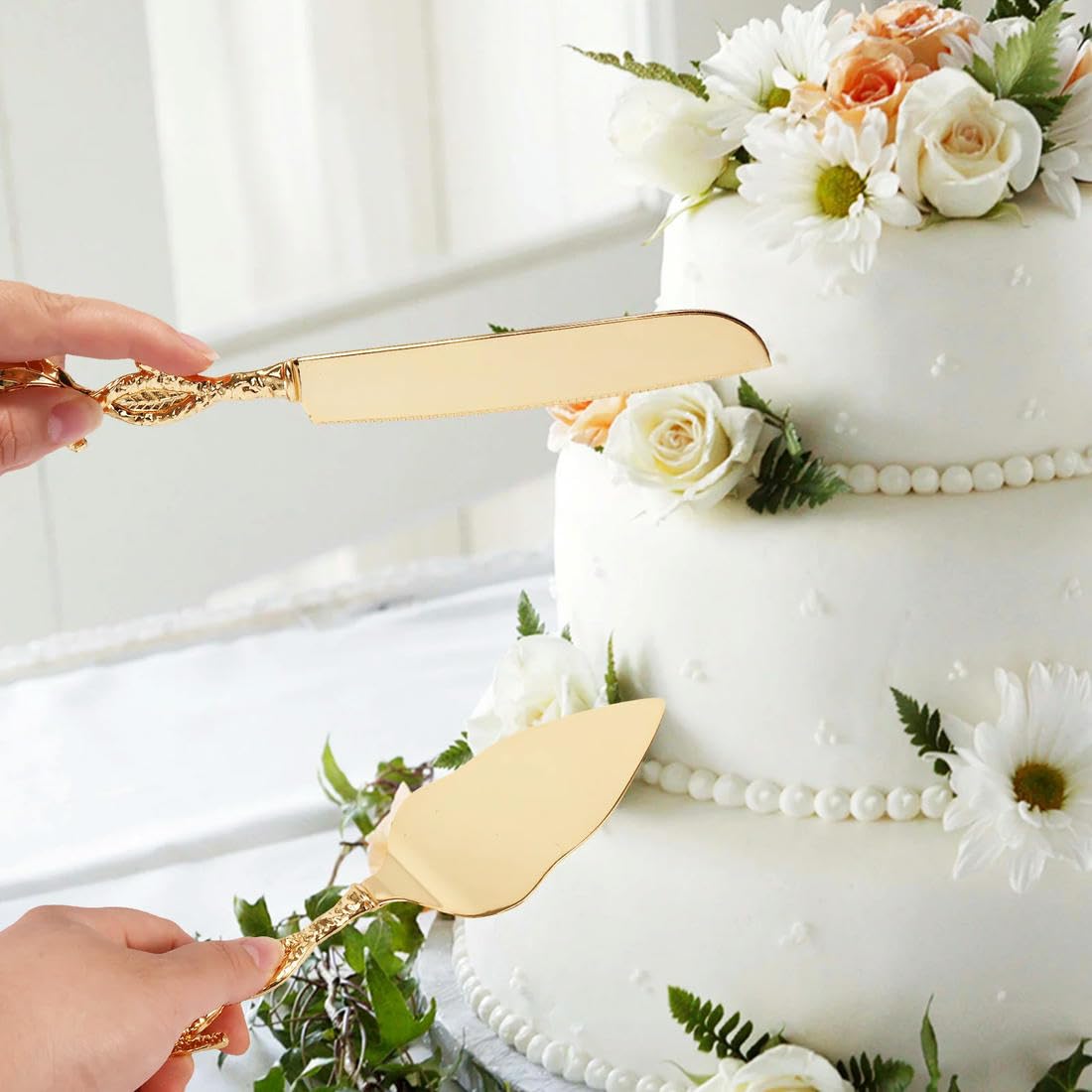 Ensemble de 2 Couteaux à gâteau et pelles en Zinc doré Vintage Outils de découpe de gâteaux pour Cadeau de Mariage Fournitures de fête d'anniversaire de Mariage