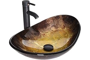Puluomis Artistic Glass Vessel Bowl Bathroom Sink with Bronze Faucet and Drain