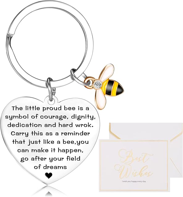 ALTcompluser Bee Keyring Bee Gifts, Bee Inspirational Keyring with Paper Card Envelope for Teacher Appreciation, Colleagues Leaving, Coworker Appreciation and Christmas Graduation
