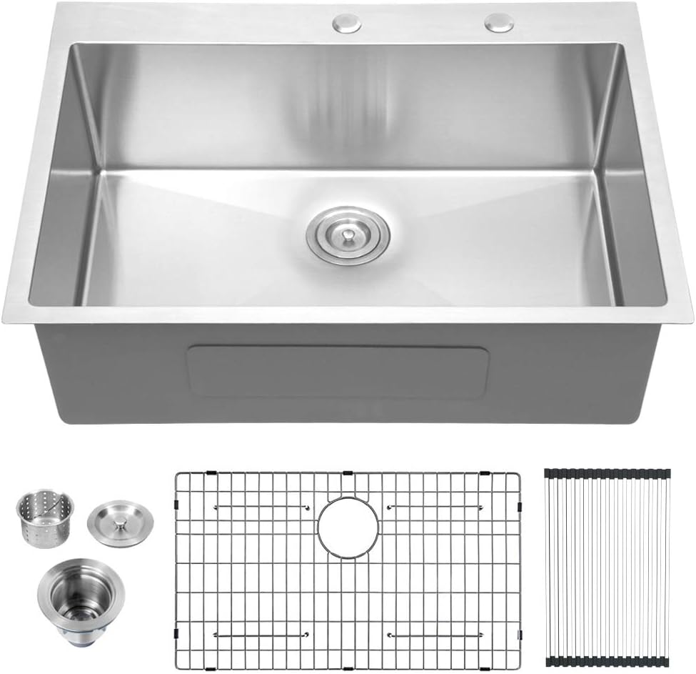 33 Drop In Kitchen Sink Lordear 33 Inch Kitchen Sink Drop In Topmount 16 Gauge R10 Tight Radius Stainless Steel Single Bowl Kitchen Sink Amazon Com
