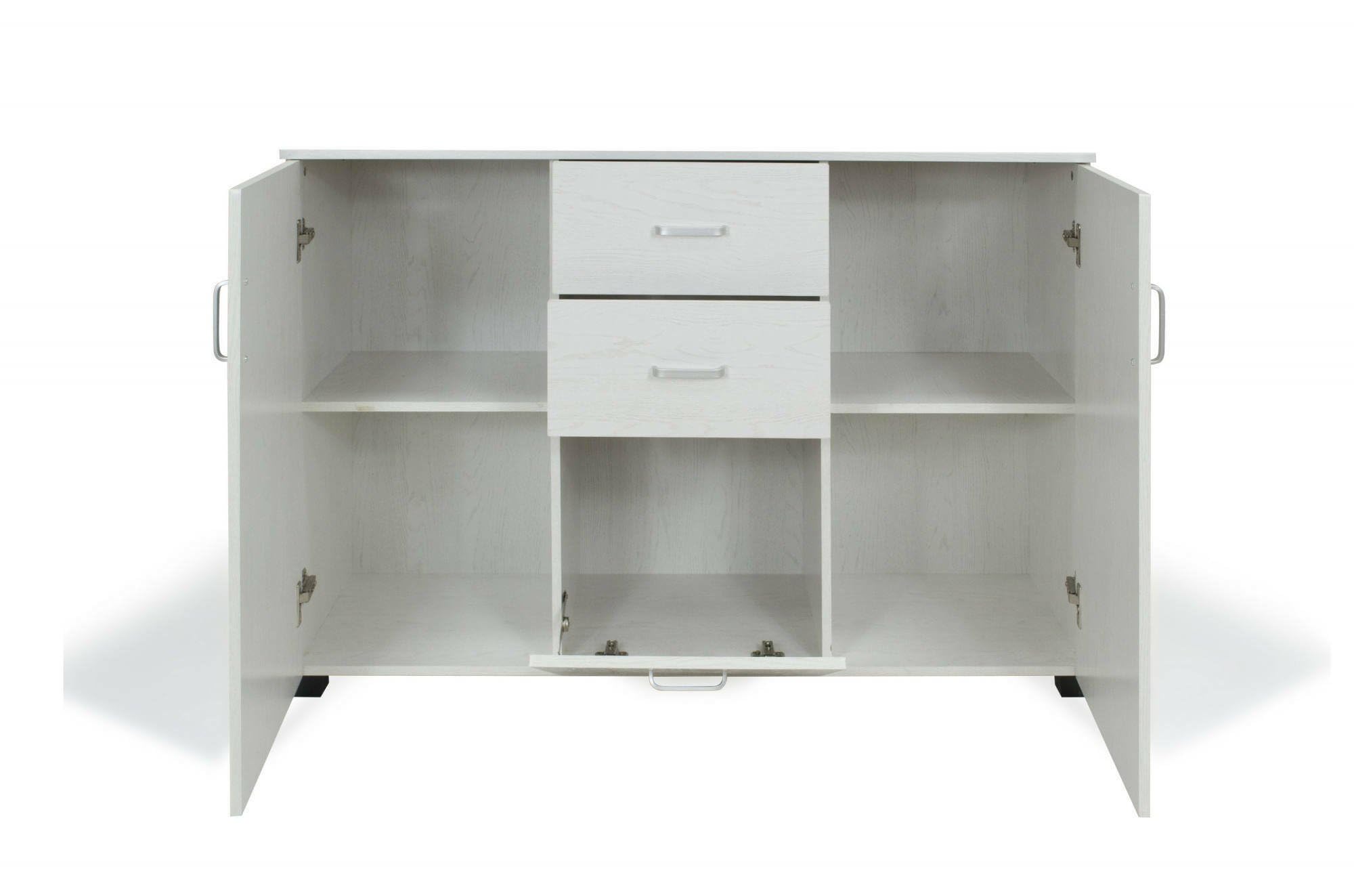 Dmora - Credenza Benidorm, Buffet da soggiorno, Madia da salotto, Credenza moderna a 3 ante e 2 cassetti, 120x40h83 cm, Grigio