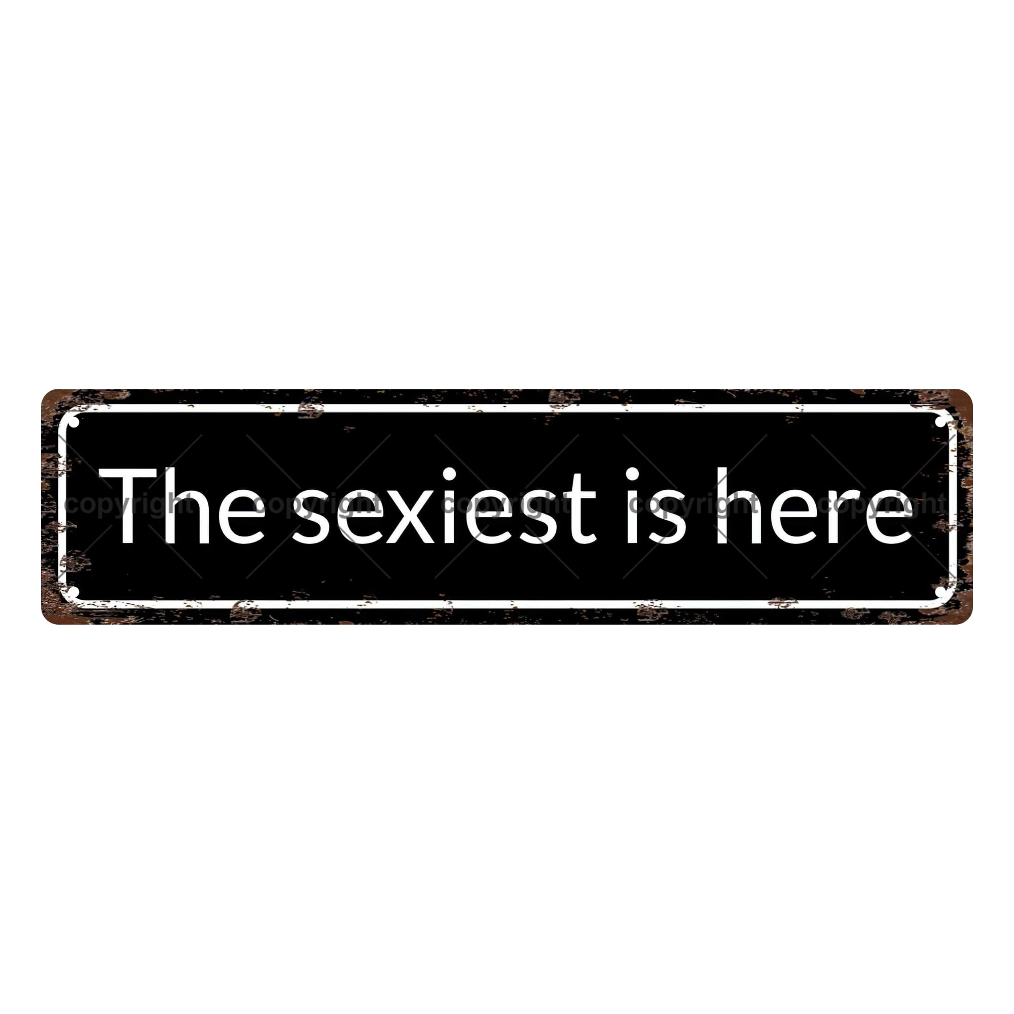 The Sexiest is Here Sexual Metal Tin Street Sign Bar Cafe Garage Cave Home Room Wall Bathroom Farmhouse Garden Porch Patio Decor,4x16 Inch