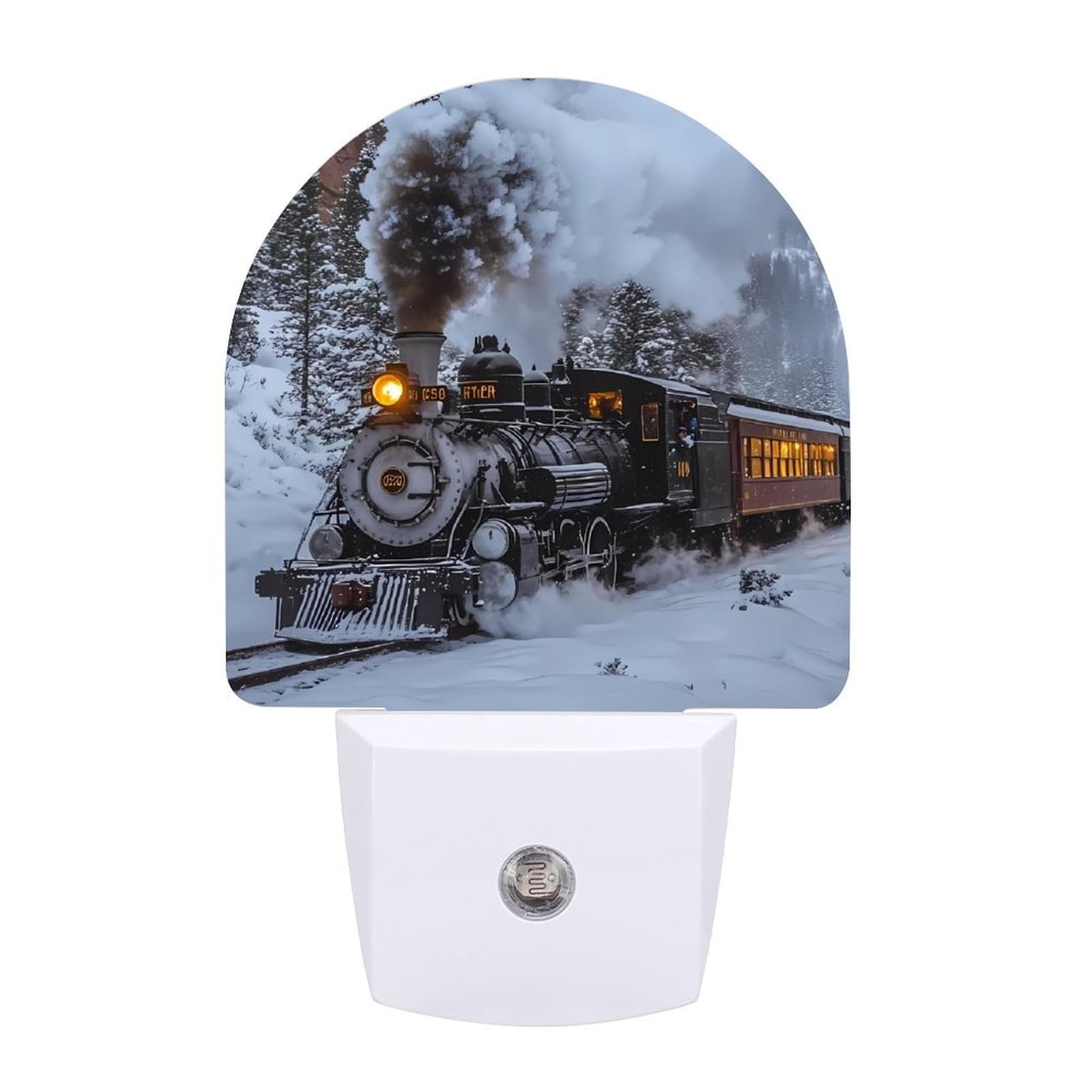 Vintage Steam Train Snowy Day Funny LED Night Lights Plug Into Wall Smart Lighting for Hallways Kitchen Bedroom