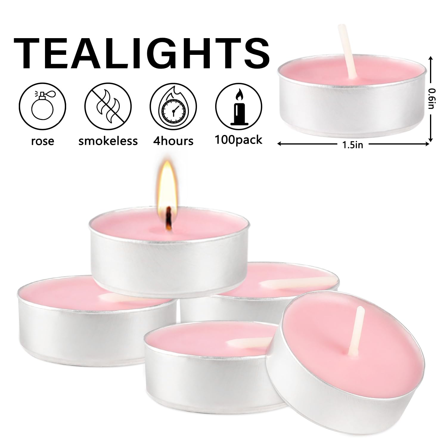 Candele profumate alla rosa rosa, confezione da 100 candele votive, senza fumo, set regalo per San Valentino, vacanze, matrimoni e casa, 4 ore