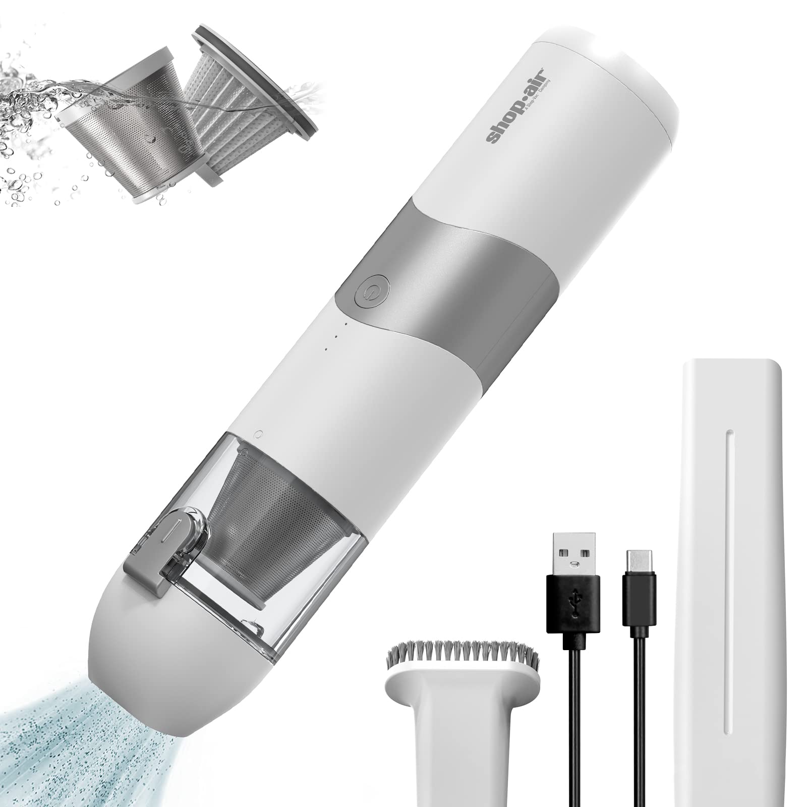 SHOPÂ·AIR Cordless Handheld Vacuum Cleaner, 5500Pa 65W Powerful Suction, Mini Vacuum with Attachments, Rechargeable 2500mAH Li-ion Battery, for Home, Office and Car