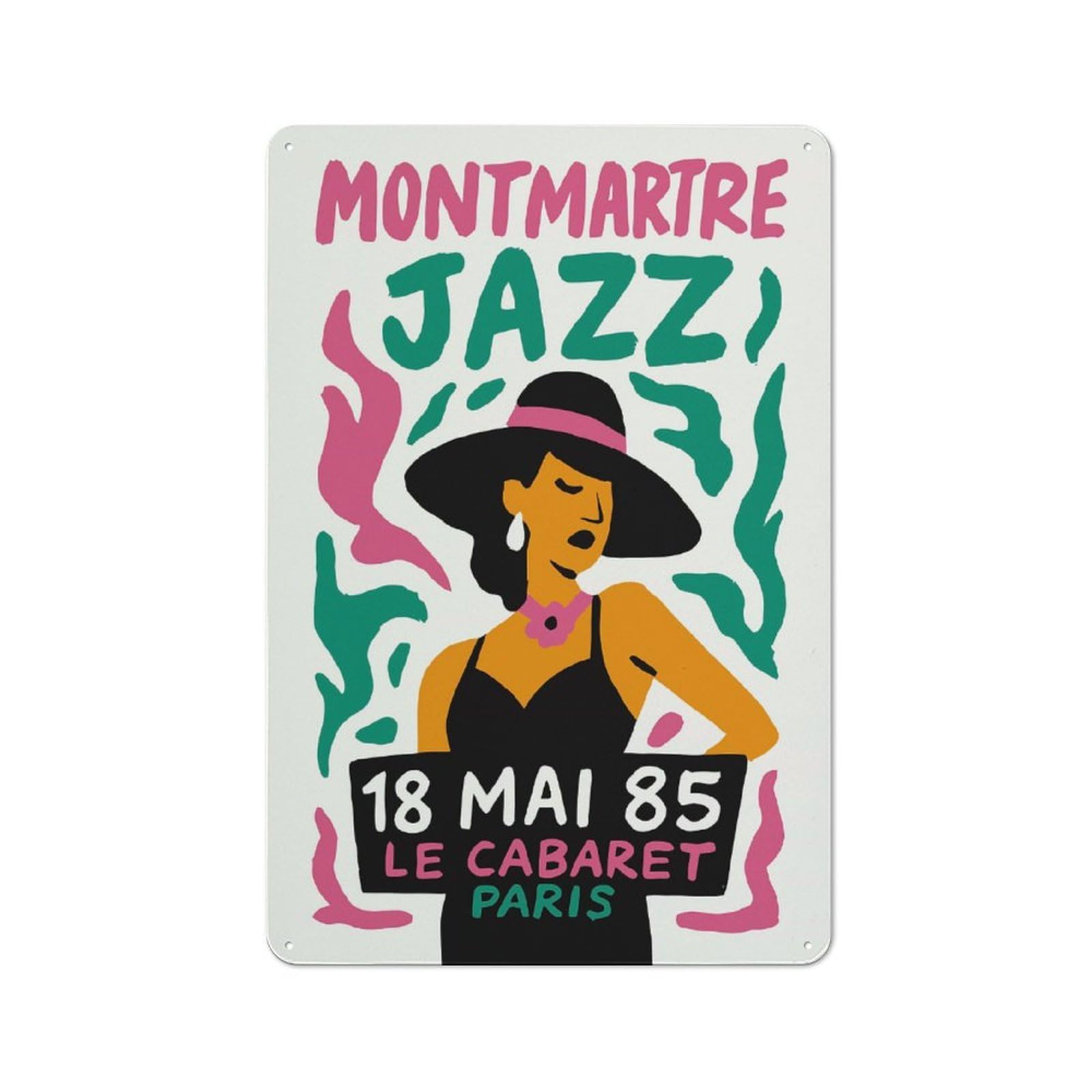 Junmoney Style-12 Retro Tin Sign 30X20cm Featuring Montmartre Jazz Cabaret For Workshop Wall, Gift For Makers And Diy Enthusiasts During The Christmas Season