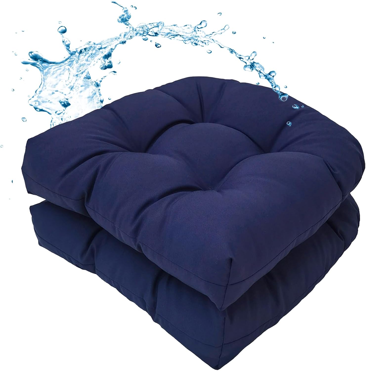MTMR Water-Repellent Outdoor Chair Cushions Set of 2, 19”X19” Patio Chair Cushions with High Elasticity PP Cotton, No Fading Tufted Seat Cushions for Outdoor Furniture, Thick and Large Patio Cushions Navy 19"x19"