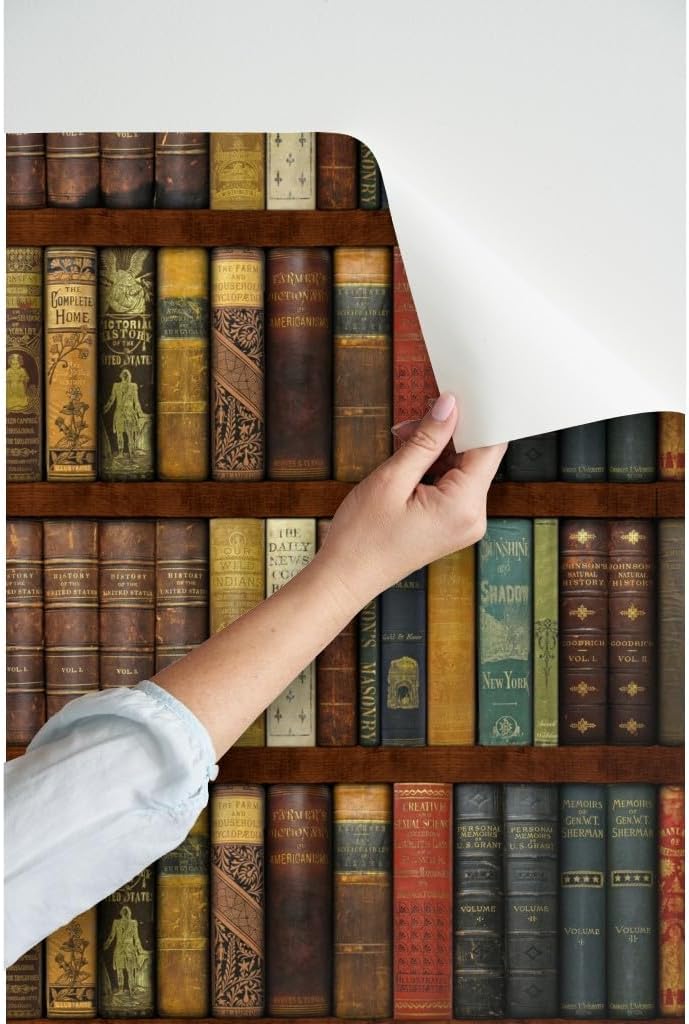 Peel & Stick Wallpaper 3ft x 2ft - Library Shelves Photographic Victorian Old World Books Literary Book Fancy Custom Removable Wallpaper by Spoonflower