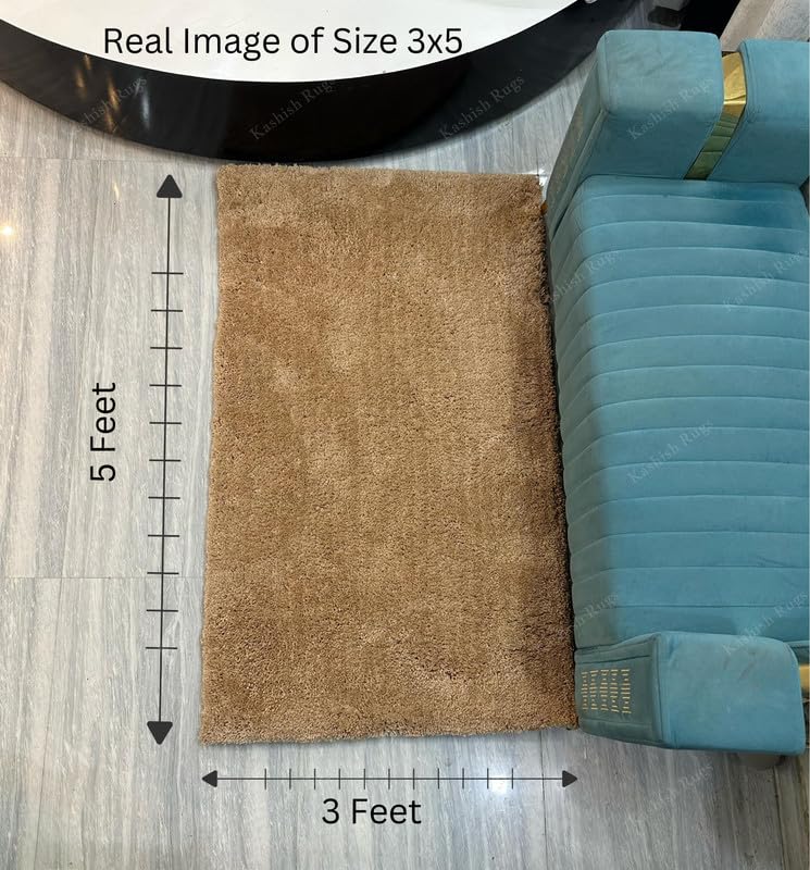 Image of Shaggy Carpet for Living Room 3 X 5 FEET Fluffy Plush Area Rug, Thick Fur Floor Carpet Modern Cozy Rug for Home Decor, Kids Room Bedside Hall, Durable Comfortable Shaggy Rug (Beige,)