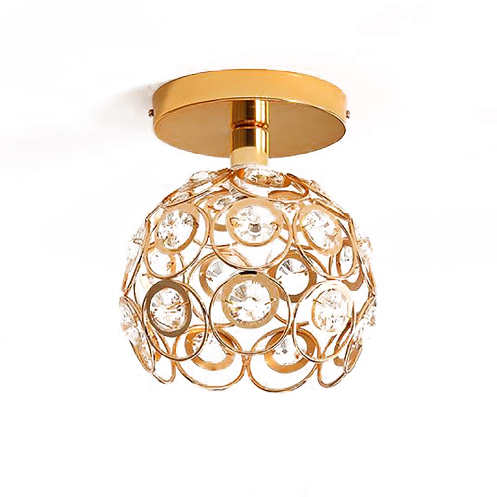 Plafonnier doré haut de gamme avec abat-jour rond en métal de 20 cm pour entrée prestigieuse
