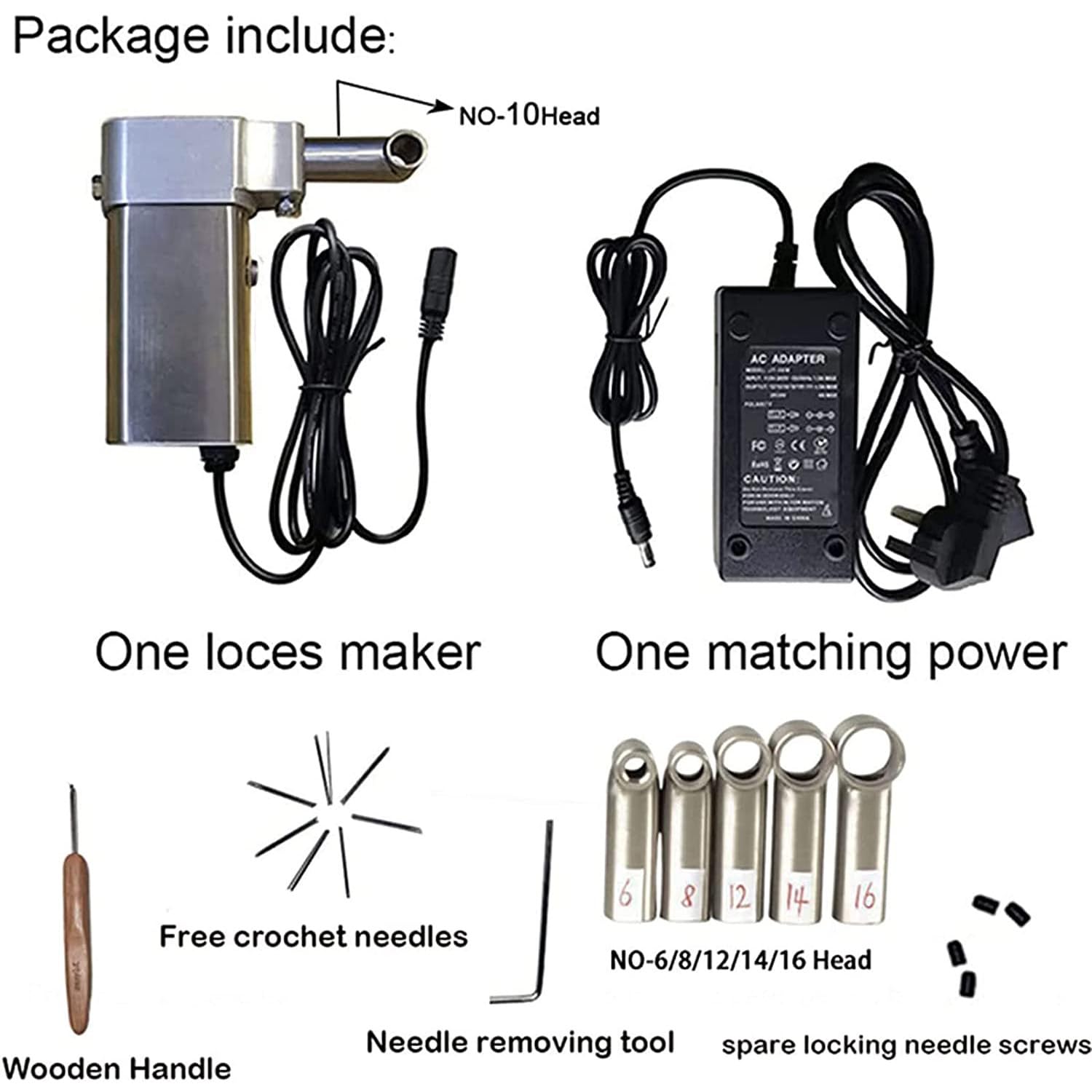 Kit de Herramientas para rastas, máquina de Ganchillo para Hacer rastas eléctricas de Acero Inoxidable, máquina para Hacer Cabello con Trenzas de Ganchillo para rastas eléctricas,12mm