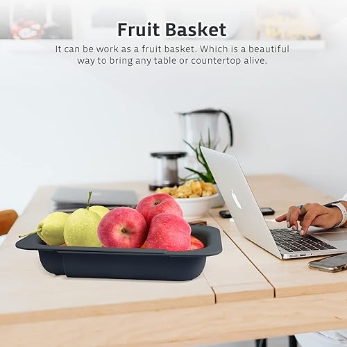 Miniatura 7 de Colador extensible sobre el fregadero, cesta retráctil para fregadero de cocina para lavar verduras y frutas, coladores de alimentos para drenar
