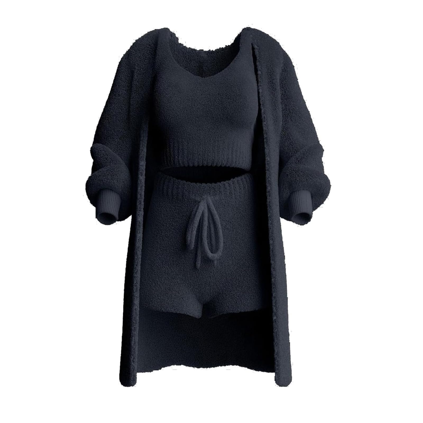 Oaiyeie Knit Set 3-Piece, Cosy Knit Set 3 Pieces, Women's Sexy Warm Fuzzy Fleece 3 Piece Outfits Pajamas (black,3XL) โ image 1