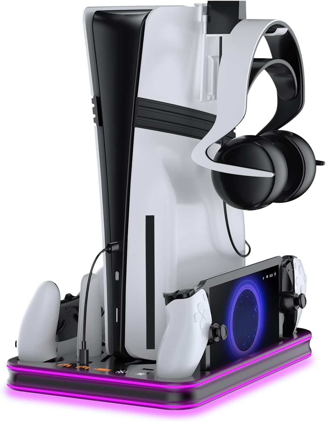 PS5 / PS5 Slim Stand and Cooling Station with RGB LED Controller Charging Station for Playstation 5 Console, PS Portal Charging Dock, PS5 / PS5 Slim Accessories with 3 Level Cooling Fan