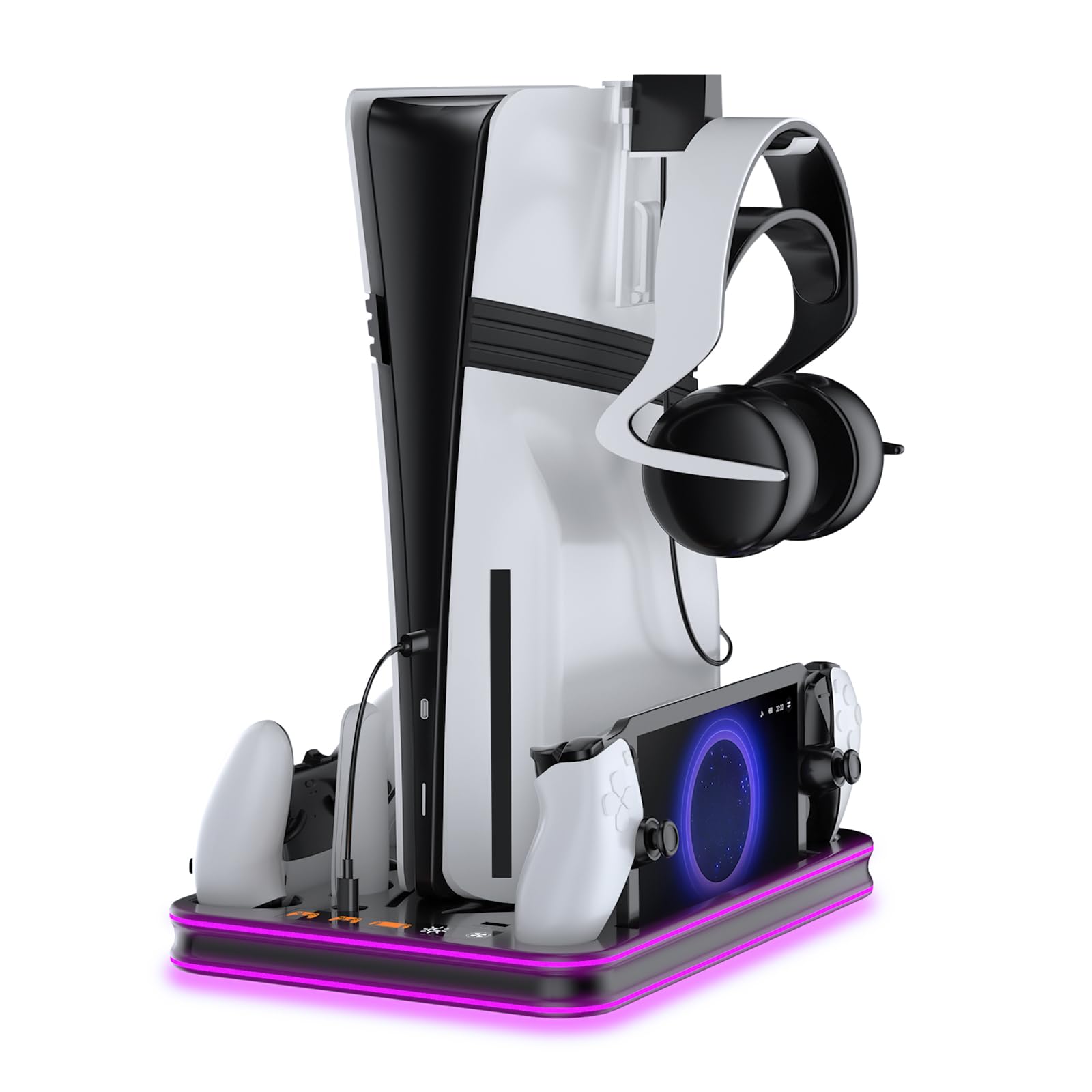 PS5 Pro/Slim/PS5 Stand and Cooling Station with RGB Lighting Controller Charging Station for PlayStation 5 Console, PS Portal Charging Dock, P5 Pro Accessories with 3 Level Cooling Fan