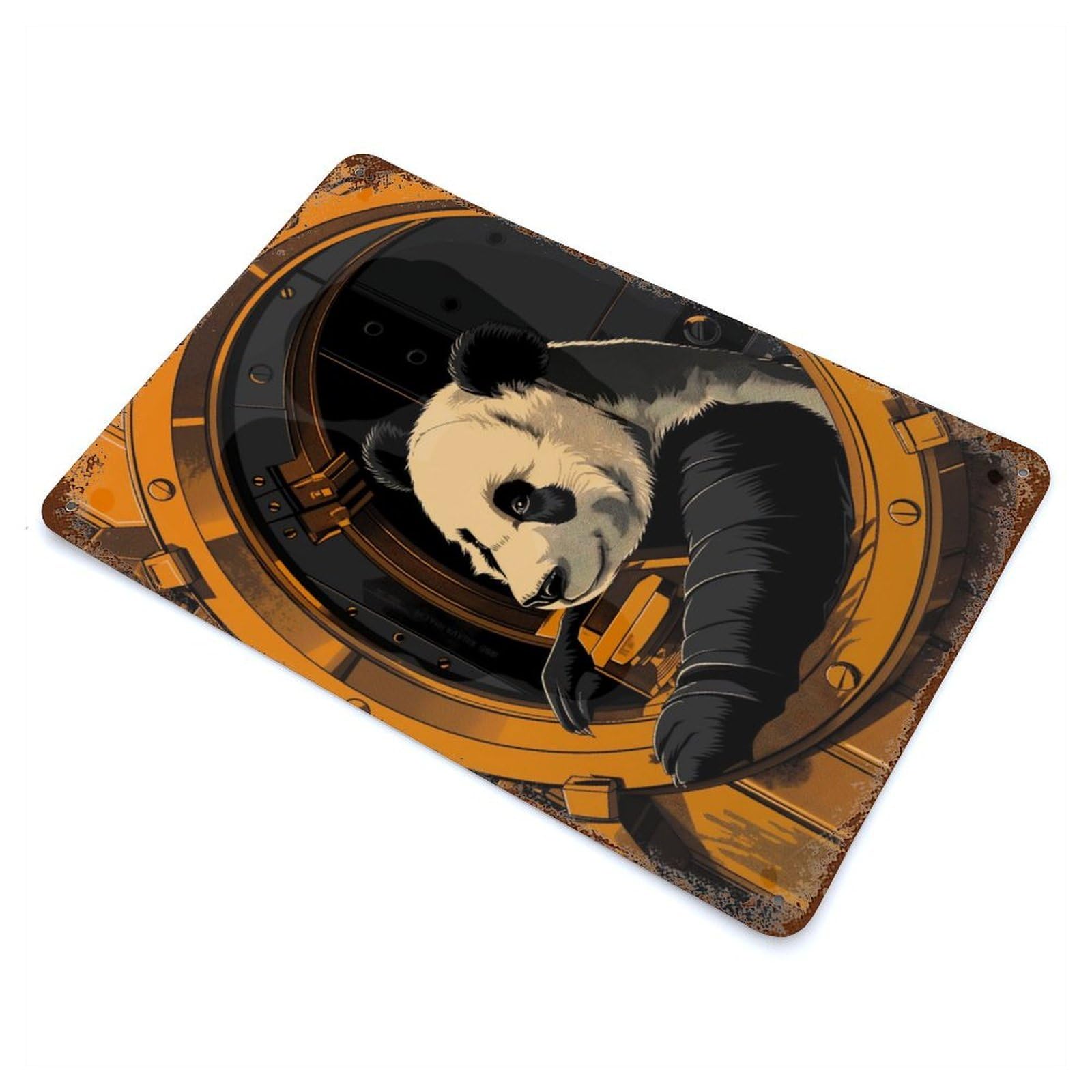 The Panda Escape Aged Metal Wall Plaque 11.8"x7.9", Ideal for Garage, Bar And Workshop Decor