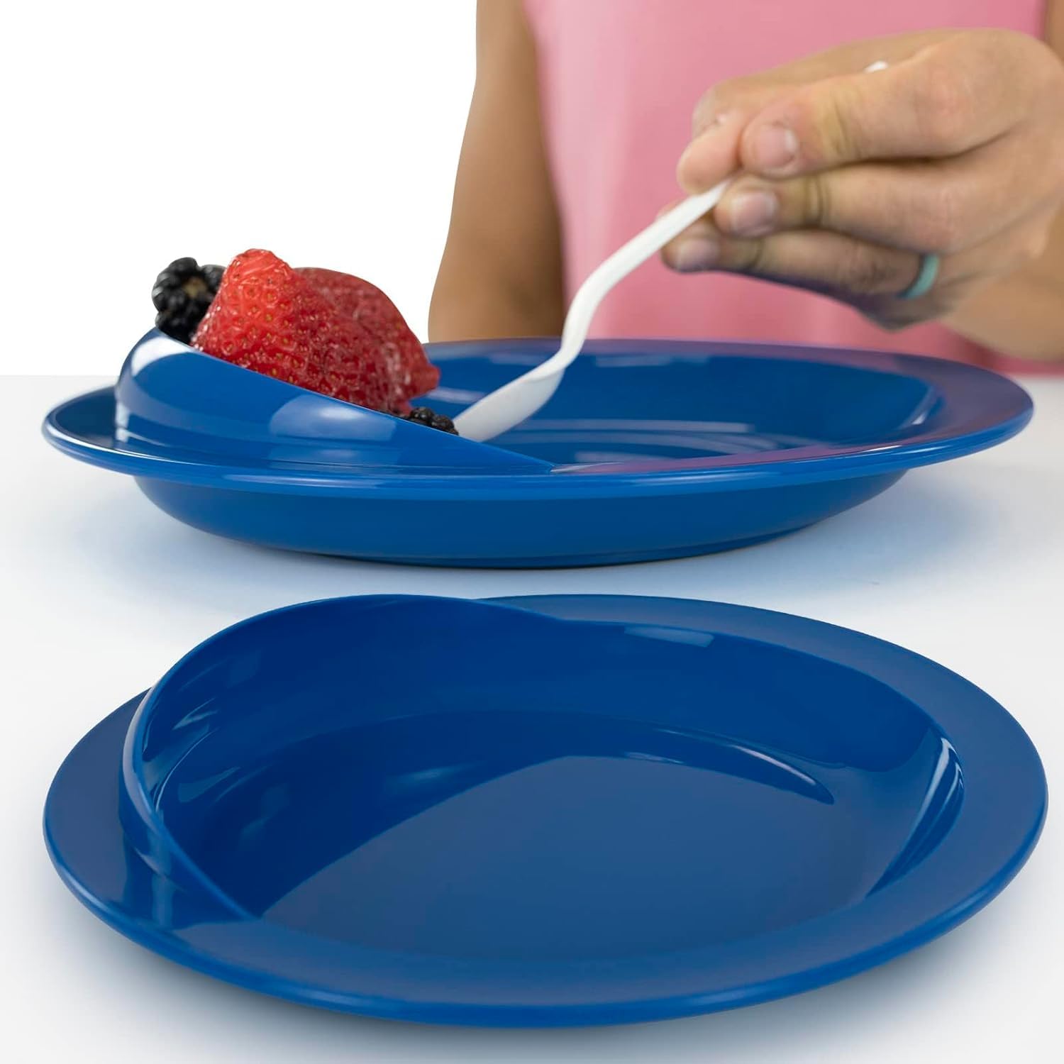 Plato a prueba de derrames y cuenco adaptable alto-bajo para ancianos y discapacitados, utensilios de alimentación para necesidades especiales para Parkinson, demencia, accidentes cerebrovasculares y