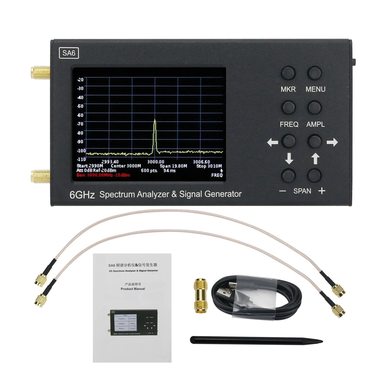 Network Analyzer, SA6 6GHz Spectrum Analyzer Signal Generator Signal Source Wi-Fi 2G 4G for LTE CDMA GSM Beidou GPR