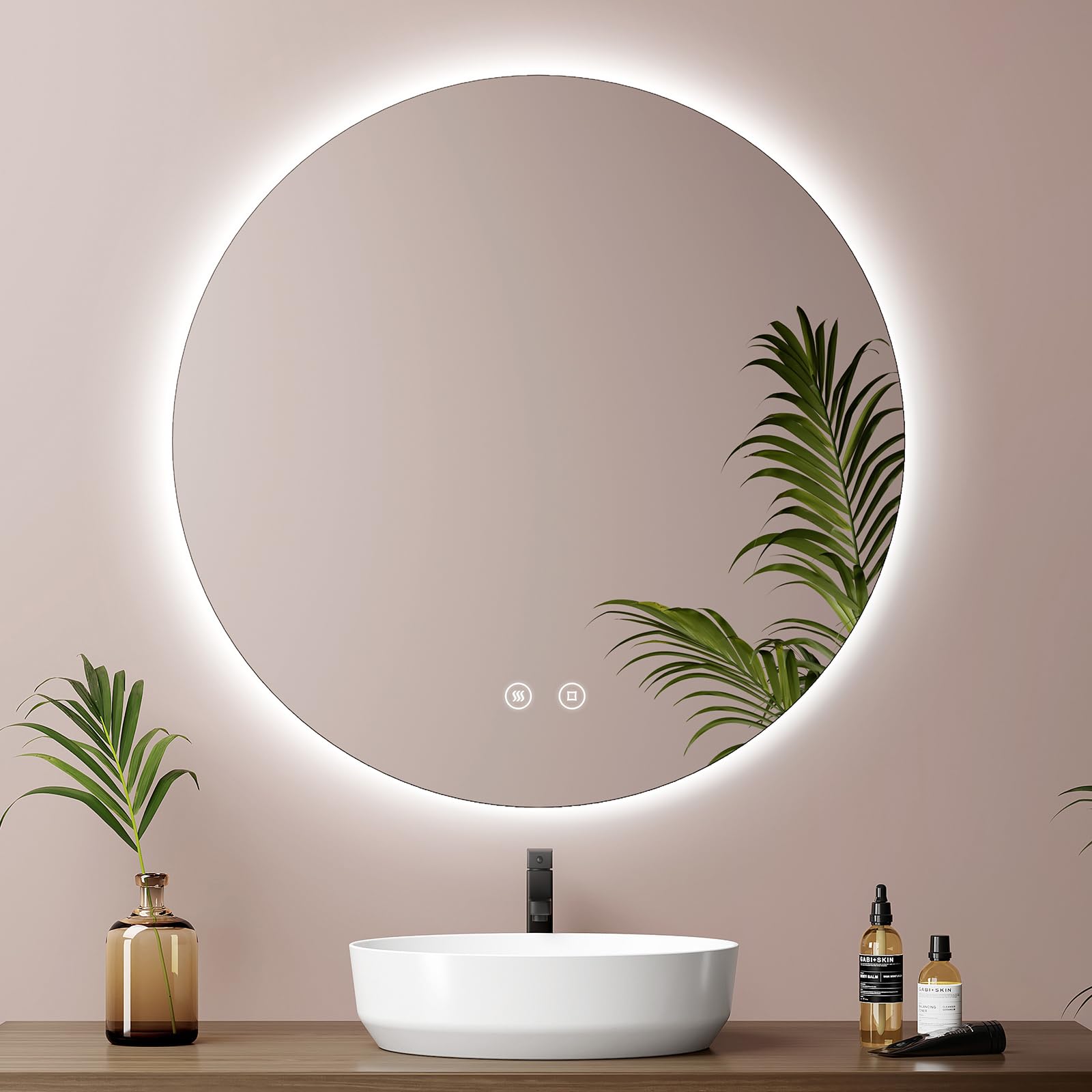EMKE 60cm Round LED Bathroom Mirror, Separate Demister, Touch Switch