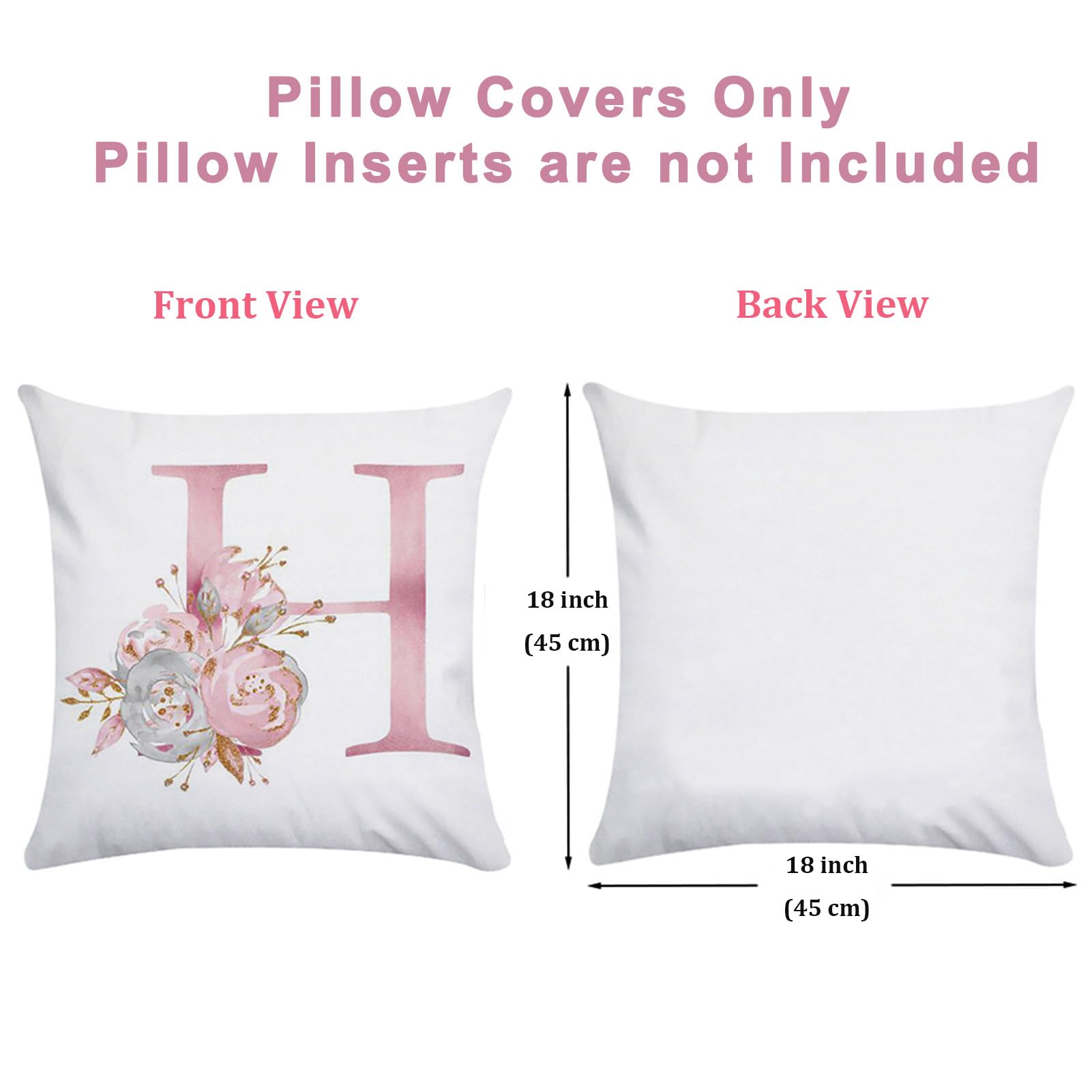Tillskuch Pink Cushion Covers Cute Alphabet Decorative Throw Pillow Cover Square Letter Pillow Protectors for Sofa Couch Bedroom Chair Home Decor 45cm x 45cm(H) - Image 3