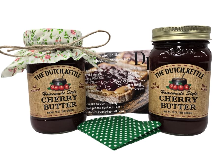 Amish Homemade Style Cherry Butter Jars With Fabric Toppers 2/19 Oz. Jars