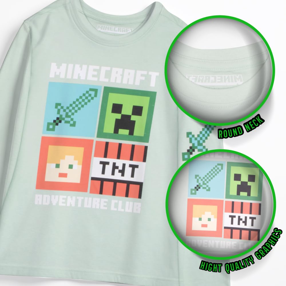 Minecraft Confezione da 3 magliette da ragazzo, a maniche lunghe, stampa grafica, in morbido cotone, magliette da gioco per bambini