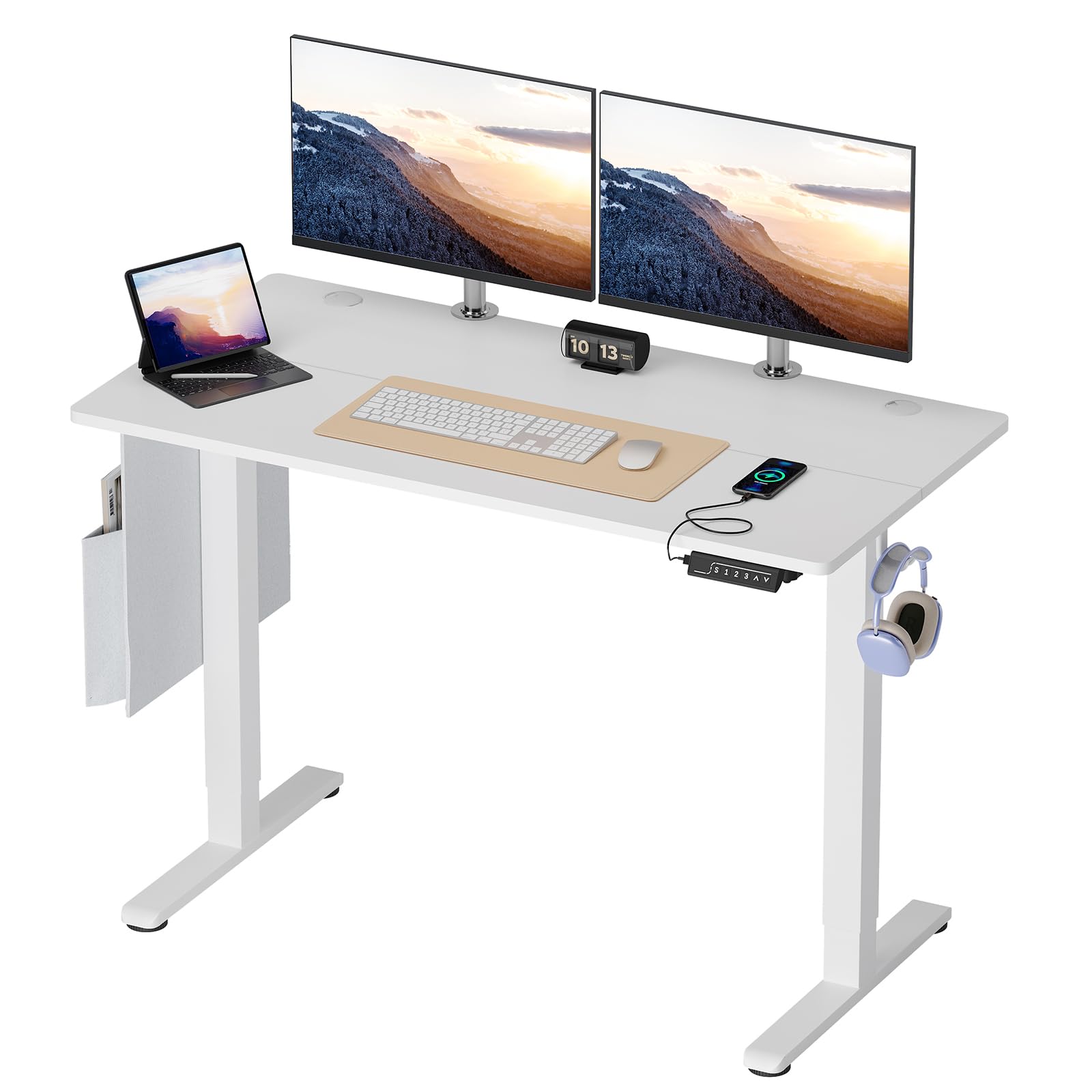 Bestier Electric Standing Desk Height Adjustable Standing Desk with USB port Stand up Table Sit Stand Desk with Backpack Hook Side Bags and Memory Smart Pannel