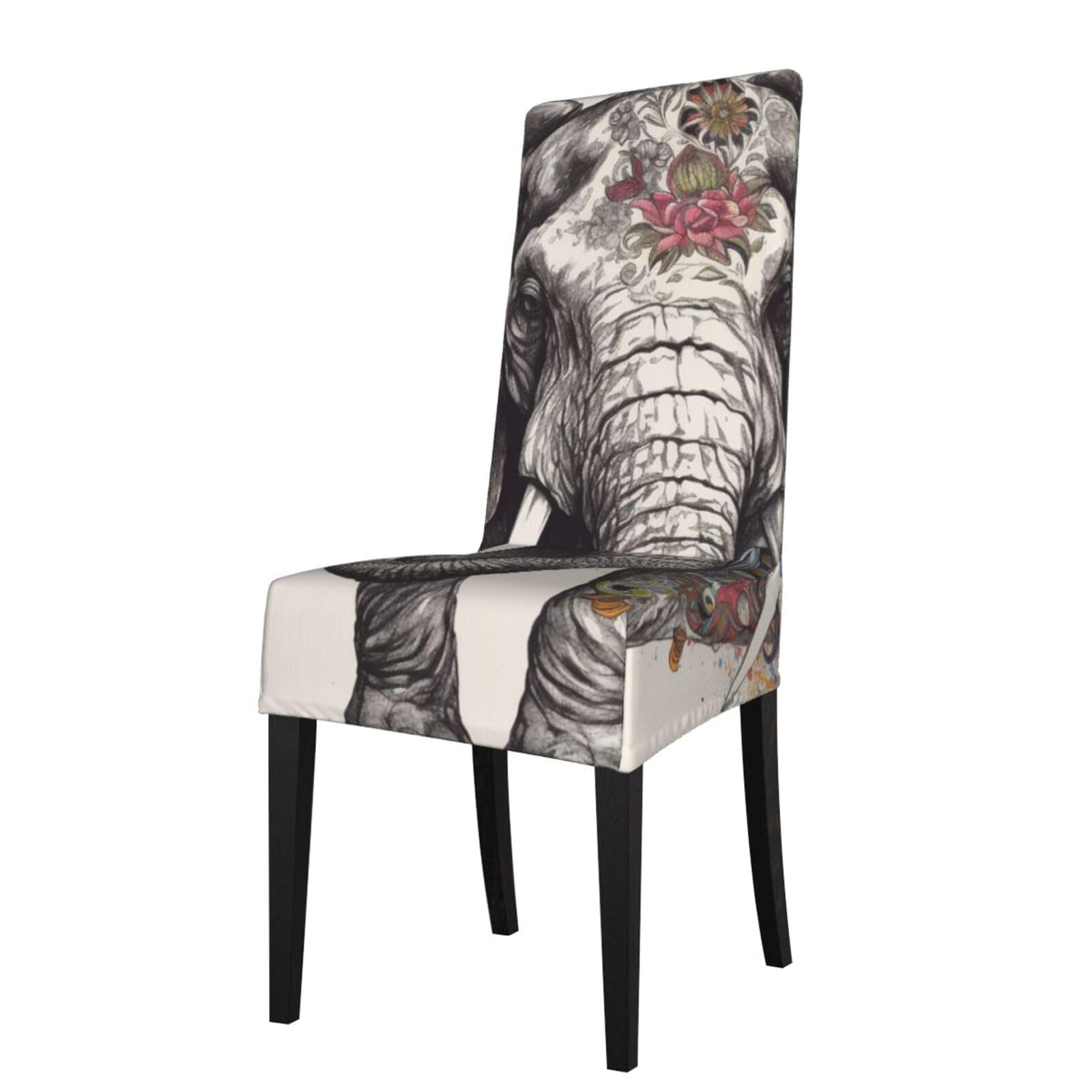 WPKJU Elephant Print Dining Chair Covers Removable Chair Seat Covers Decorative for Kitchen & Bar Stools