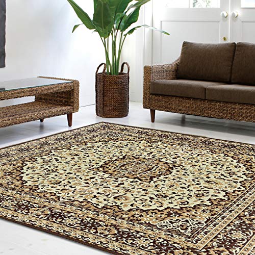 い草センターラグ 裏貼り付き 三重織 『コンチェルト』 (約191×191cm,約2畳,ブラウン) 抗菌 防臭 洋柄 クラシック柄 ペルシャ絨毯風柄