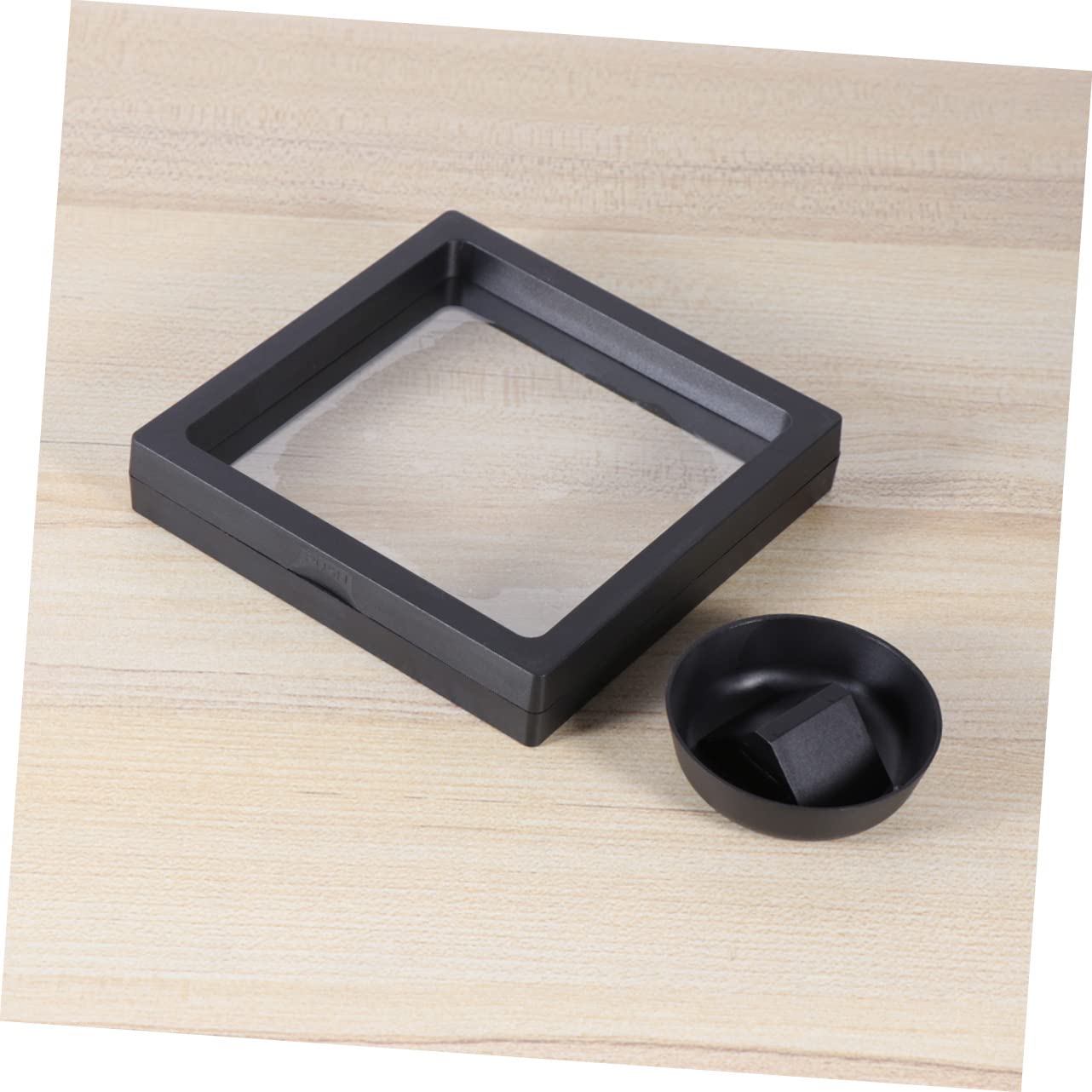 Unomor Floating Coin Display Stand with Round Base Jewelry Specimen Holder Box for Coins Medals and Collectibles Black Double Sided Showcase for Treasured Items