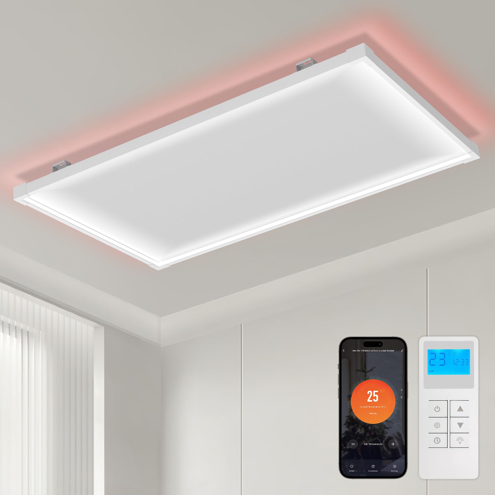 Calefacción por infrarrojos 770 W, luz LED de techo, wifi/app