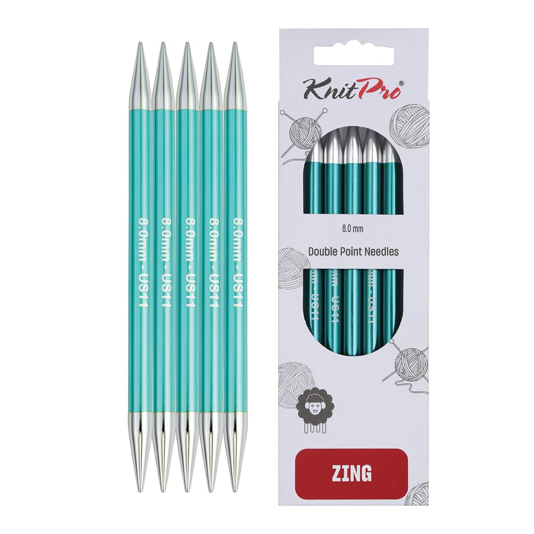 KnitPro Zing Double Pointed Needles 8" (20cm) | 8.00mm