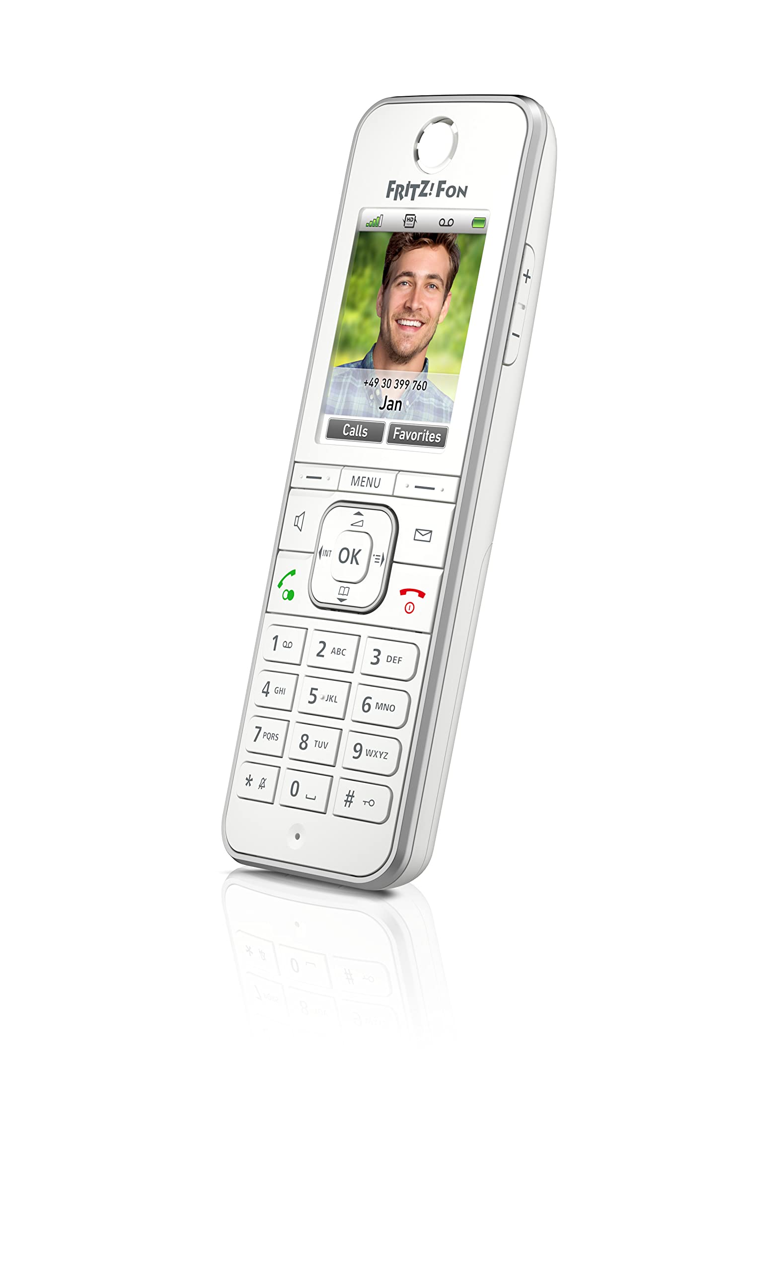 FRITZ!​Fon C6, Telefono Cordless DECT (display a colori di alta qualità, telefonia HD, servizi Internet, ottimizzato per il funzionamento solo con FRITZ!​Box), colore bianco, versione internazionale