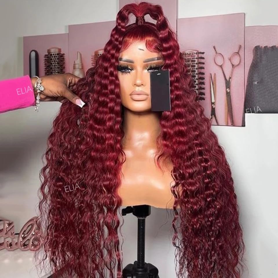 Perruque bouclée brésiliens 13X4 HD Lace Front Wigs 30 pouces couleur rouge longue et glueless