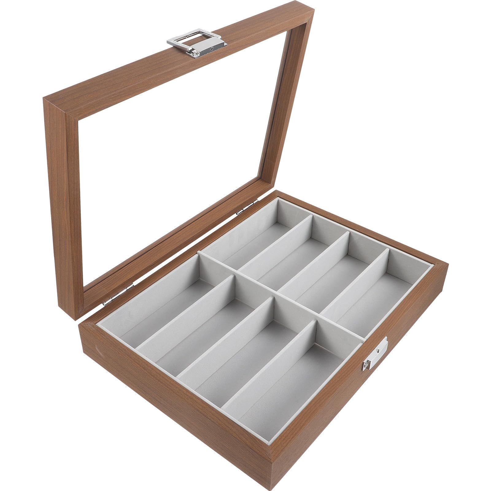 Lurrose Emplacements Boîte Bois pour Lunettes et Lunettes de Soleil avec Fenêtre Verre et Tapis Fausse Fourrure Étui de Présentation pour Domicile Boutique ou Bureau