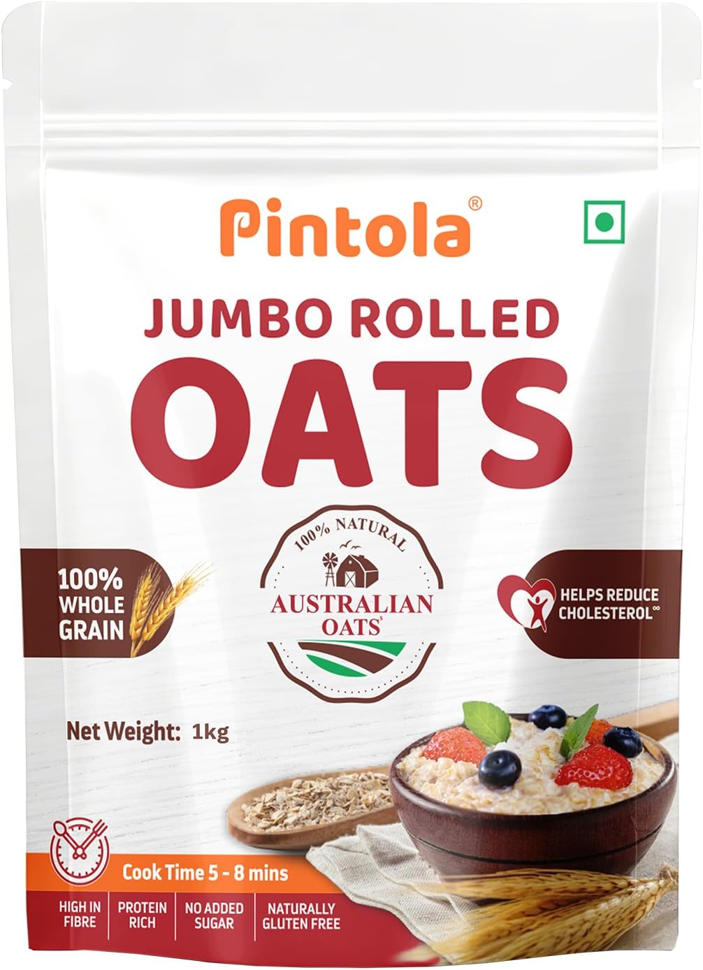 Oats 1kg, Rolled Oats, Diet Food, Weight Management, Natural Whole Grain, High in Fibre & Protein, Jumbo Rolled, Breakfast Cereals, Gluten Free Oatmeal, Dalia Porridge