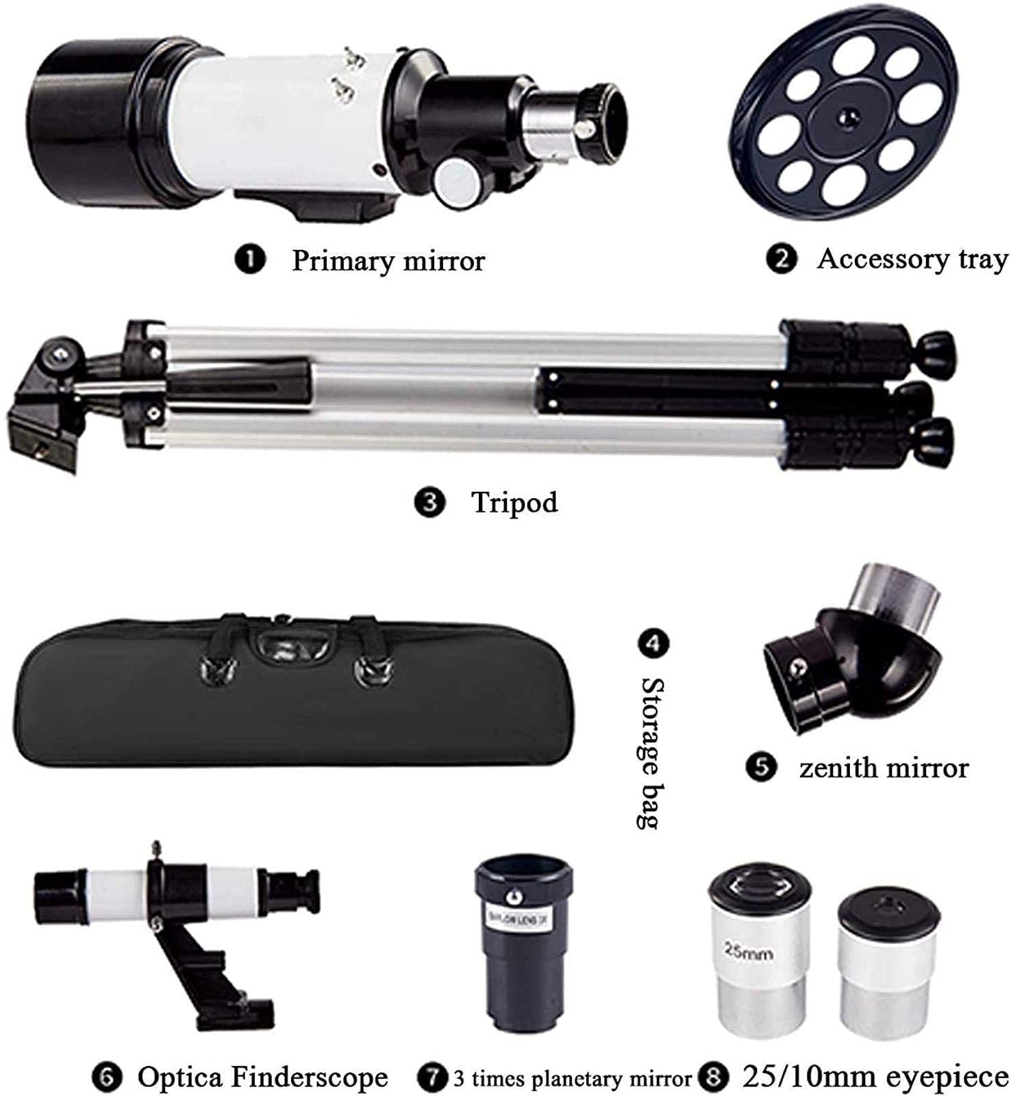 Télescope Ultra HD pour débutants 10 000 Fois HD - Ouverture de 70 mm Monture de 400 mm Réfracteur d'astronomie avec Adaptateur de téléphone Trépied réglable Double Le Confort