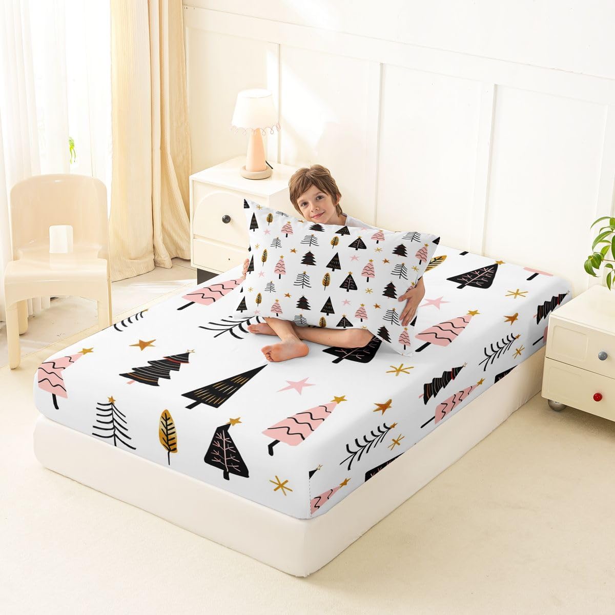 Christmas Tree Winter Kids Twin Size Fitted Sheet
