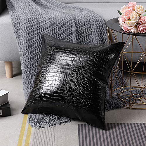 OTOSTAR Krokodilmuster PU-Leder Kissenbezug Dekorativen Wasserdicht Kissenhülle Moderne Minimalist Kissen Fall für Sofa Schlafzimmer Balkon Garten 45x45cm Schwarz