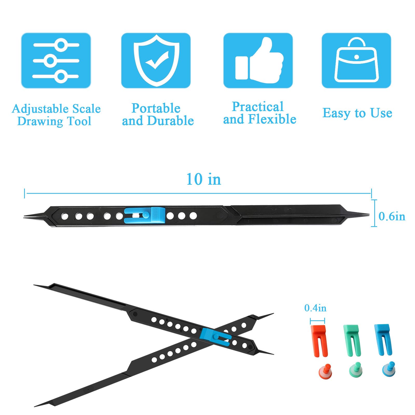 Broeampe Proportional Divider Artist Drawing Scale Tool 10 Inches, Pantograph Drafting Supplies Adjustable Caliper and Subject Dividers for Art Tools, Black - Image 5